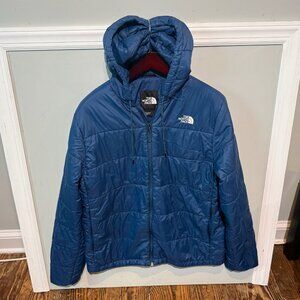The North Face Jacket Insulated Hooded Mens XL Blue Full Zip Quilted Puffer RARE